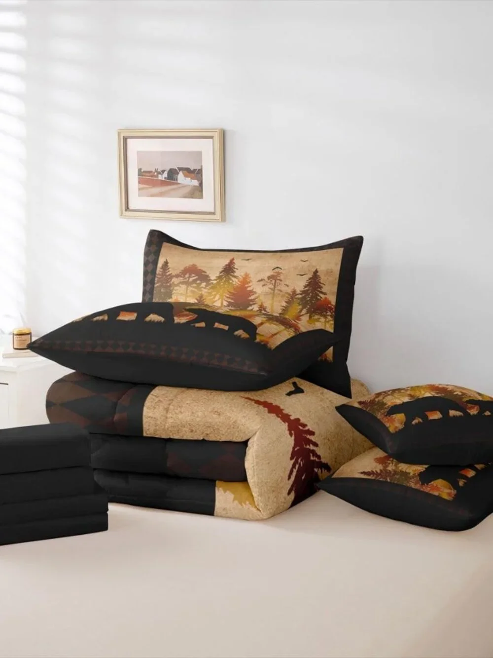 Bear Comforter Set Queen 7 Piece Bed In A Bag, Boys Cabin Lodge Decor Bedding Se